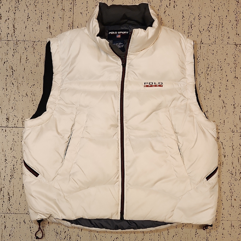 Polo Ralph Lauren Polo Sport White Down Filled Spellout Puffer Vest Vintage 90s